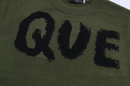 Alexander McQueen Olive Green Sweater With Black QUE Print