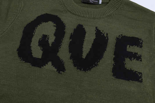 Alexander McQueen Olive Green Sweater With Black QUE Print