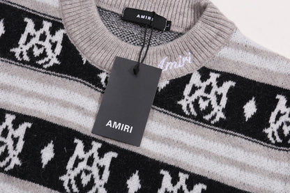 Amiri Men's Patterned Crew Neck Knitted Sweater With Brand Motifs