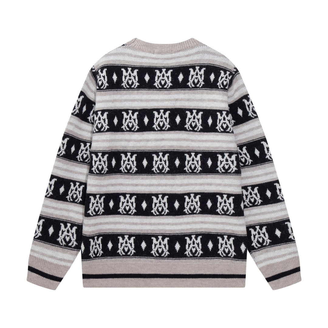 Amiri Men's Patterned Crew Neck Knitted Sweater With Brand Motifs