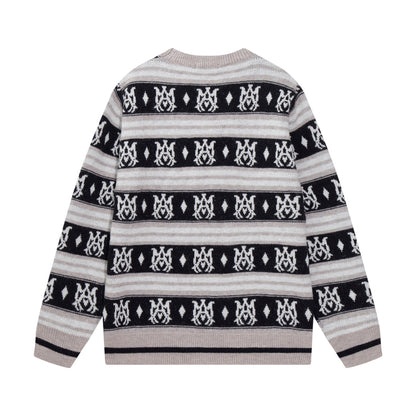 Amiri Men's Patterned Crew Neck Knitted Sweater With Brand Motifs