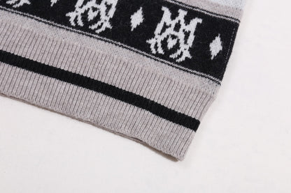 Amiri Men's Patterned Crew Neck Knitted Sweater With Brand Motifs