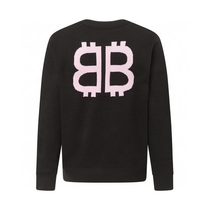 Balenciaga Black Crew Neck Sweater With Pink BB Logo