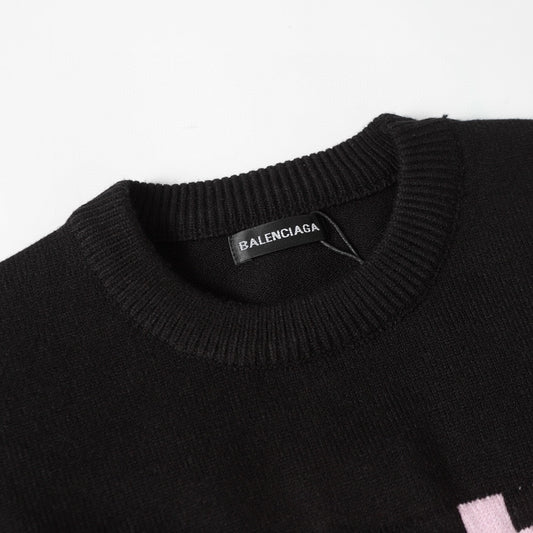 Balenciaga Black Crew Neck Sweater With Pink BB Logo