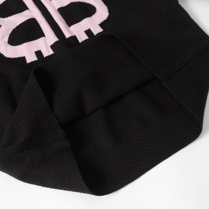 Balenciaga Black Crew Neck Sweater With Pink BB Logo