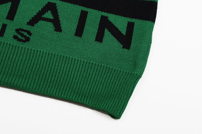Balmain Green And Black Crew Neck Sweater With Brand Logo Print