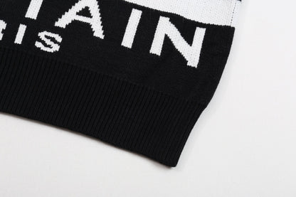 Balmain Black And White Crew Neck Sweater With All - Over Logo Print
