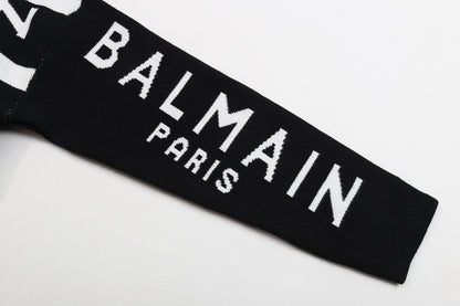 Balmain Black And White Crew Neck Sweater With All - Over Logo Print