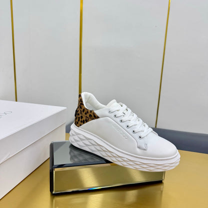 Jimmy Choo Women's White Sneakers With Leopard - Print Accents
