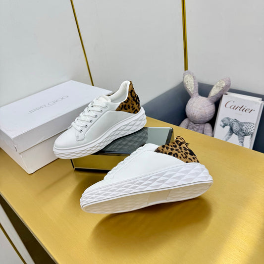 Jimmy Choo Women's White Sneakers With Leopard - Print Accents