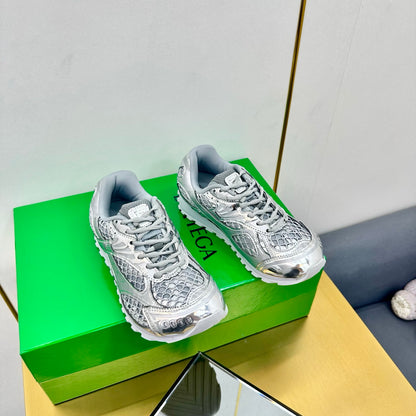 Bottega Veneta Unisex Metallic Mesh Low - Top Sneakers With Gold Accents