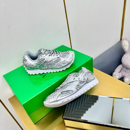 Bottega Veneta Unisex Metallic Mesh Low - Top Sneakers With Gold Accents