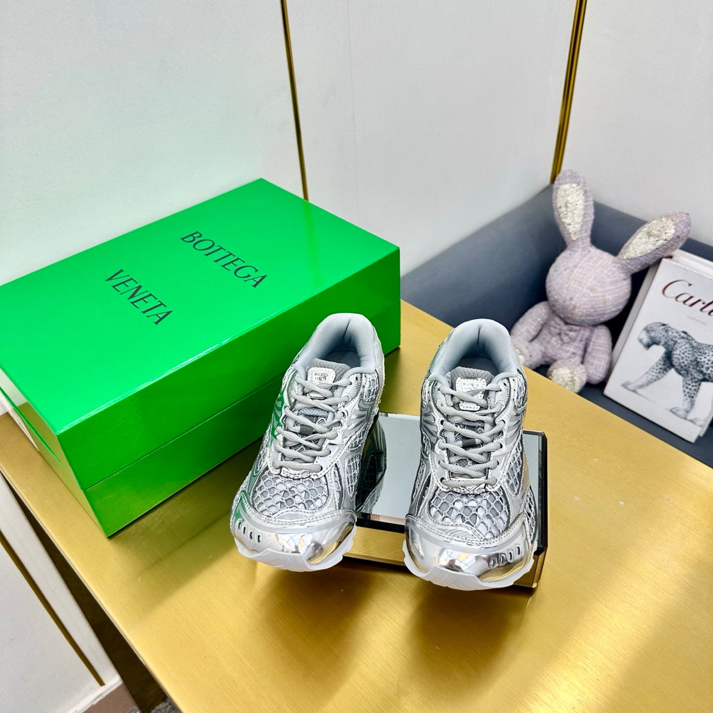 Bottega Veneta Unisex Metallic Mesh Low - Top Sneakers With Gold Accents