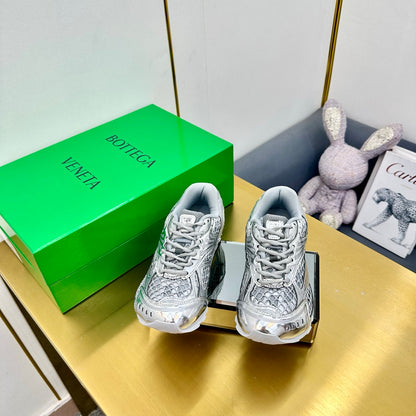 Bottega Veneta Unisex Metallic Mesh Low - Top Sneakers With Gold Accents