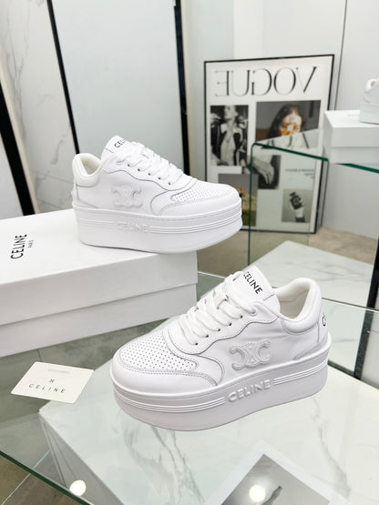 Celine White Leather Platform Sneakers With Brand Monogram