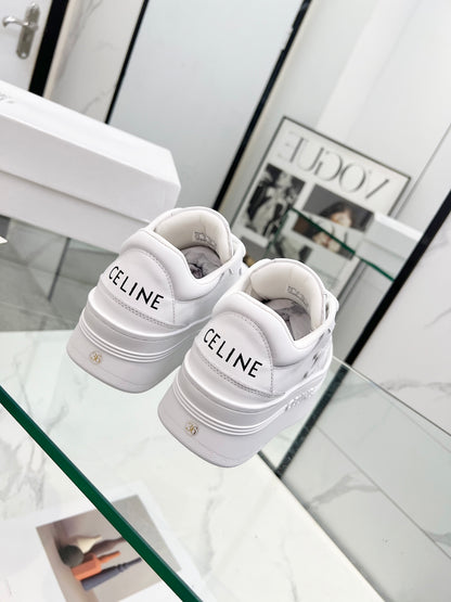 Celine White Leather Platform Sneakers With Brand Monogram