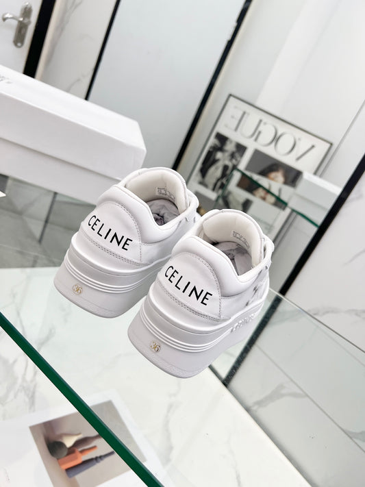 Celine White Leather Platform Sneakers With Brand Monogram