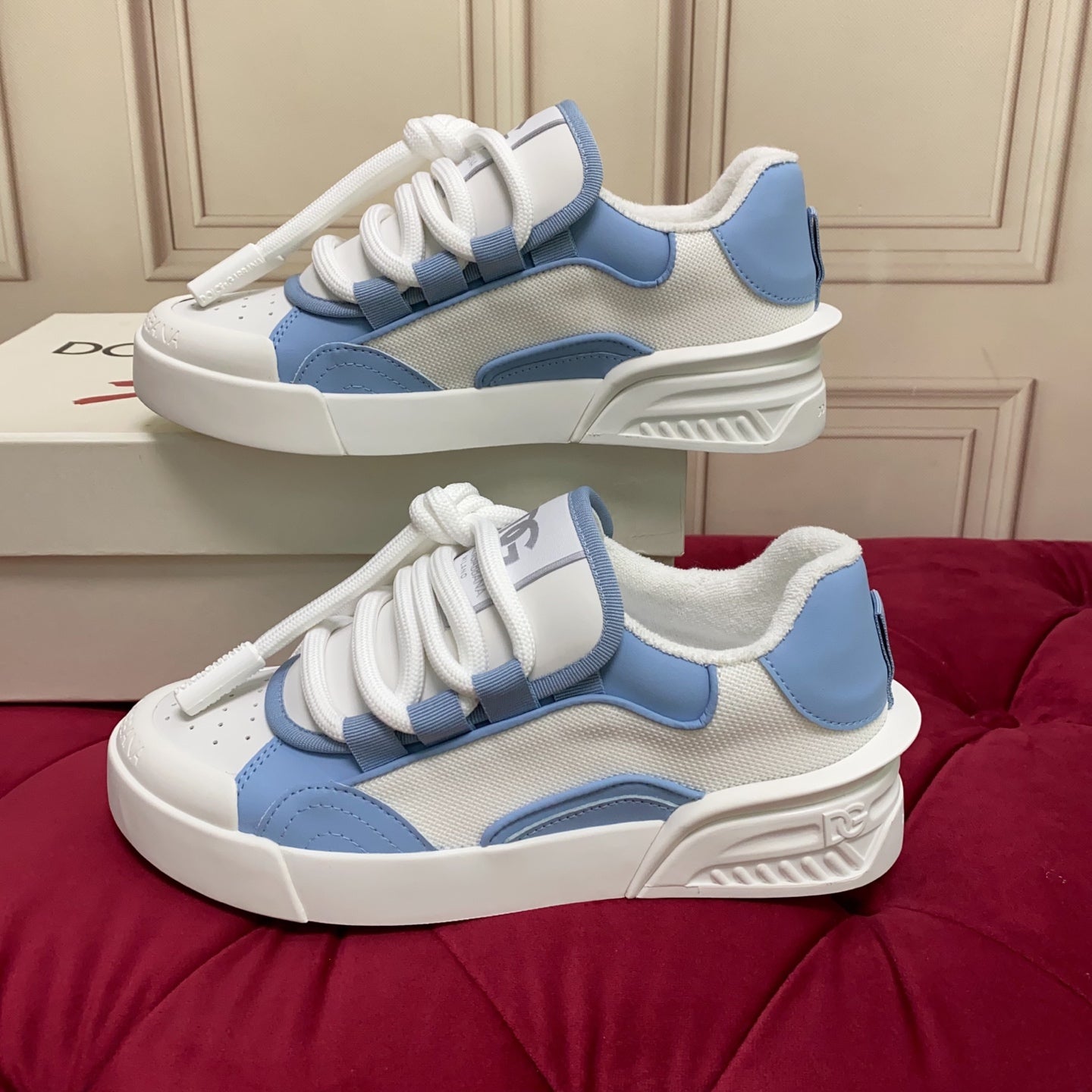 Dolce & Gabbana Unisex Blue And White Low - Top Sneakers With Branding