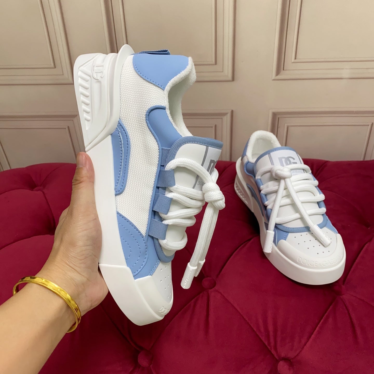 Dolce & Gabbana Unisex Blue And White Low - Top Sneakers With Branding
