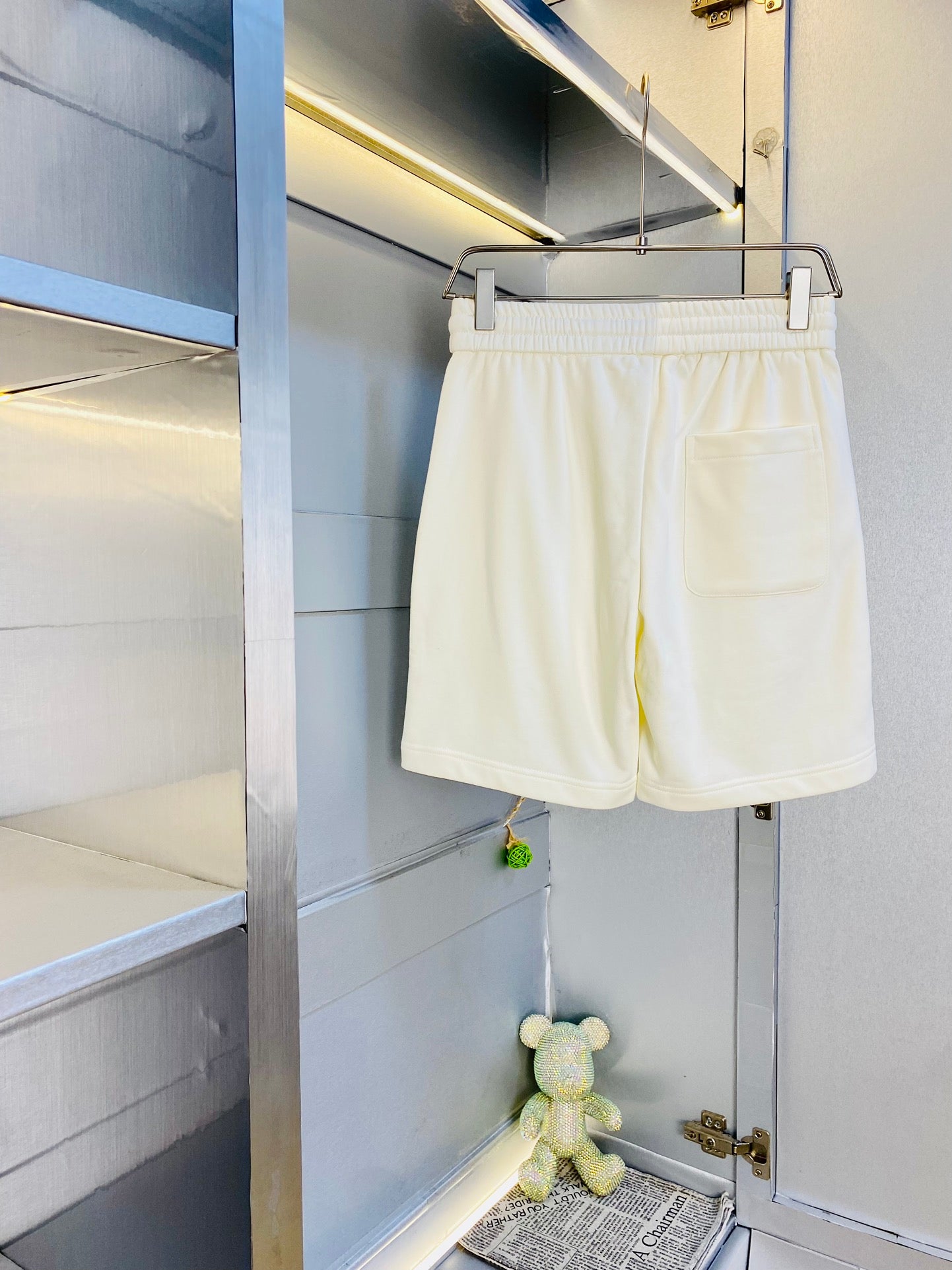 Burberry Men's White Shorts With Blue Equestrian Knight Embroidery