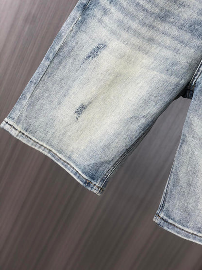Burberry Men's Light Blue Distressed Denim Shorts With Classic Style