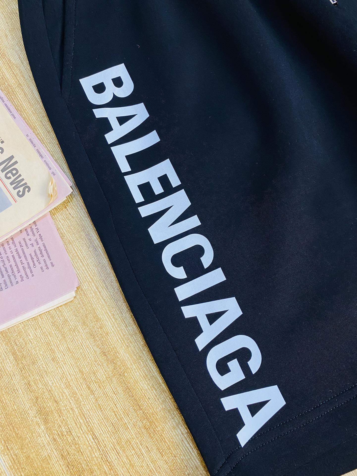 Balenciaga Black Logo Printed Casual Drawstring Shorts