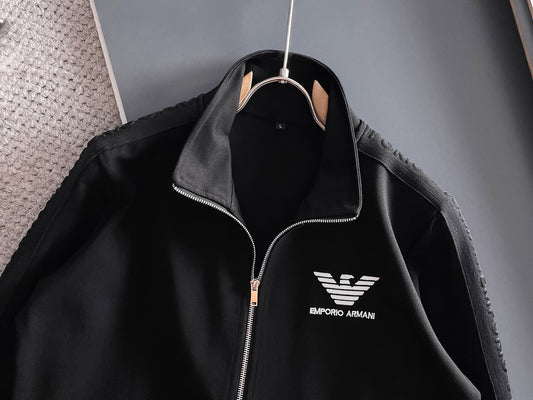 Emporio Armani Black Zip - Up Jacket And Pants Set With Logo