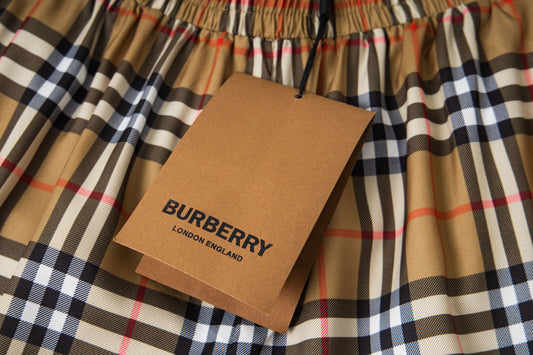 Burberry Men's Beige Checkered Elastic - Waist Shorts For Summer
