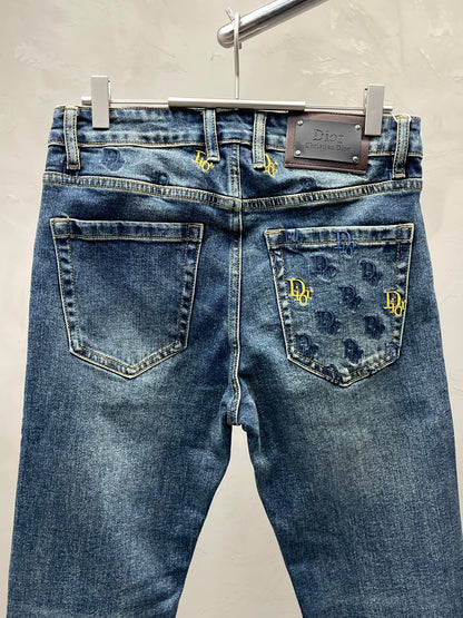 Dior Blue Denim Jeans With Signature Pattern Detail