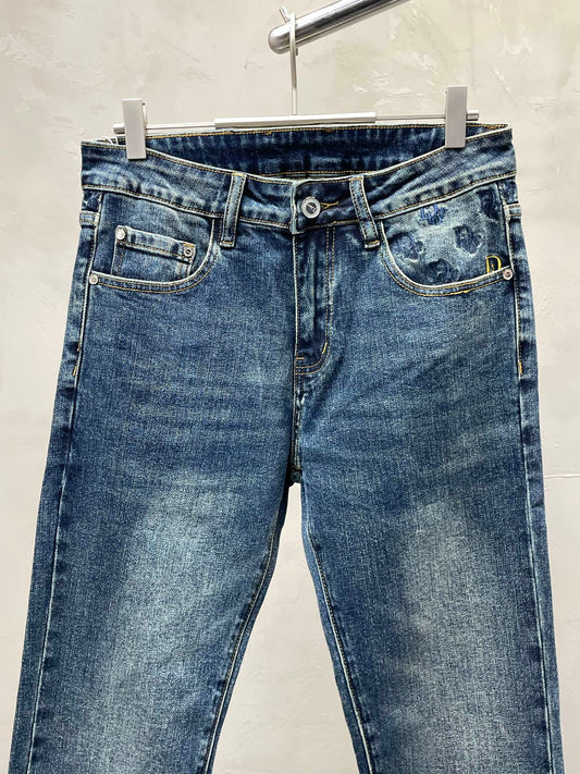 Dior Blue Denim Jeans With Signature Pattern Detail