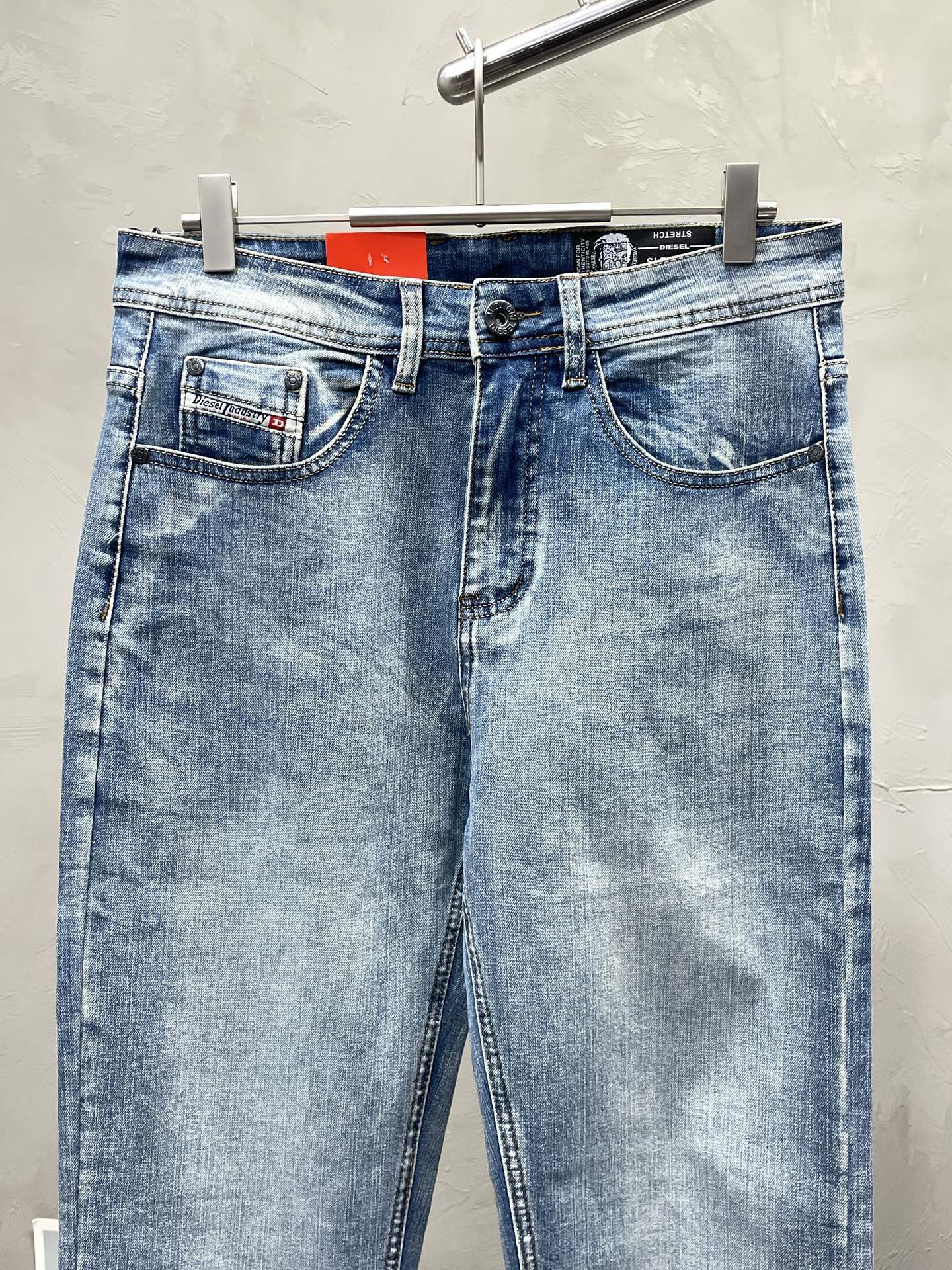 Diesel Men's Light Blue Washed Slim-Fit Denim Jeans with Iconic Details