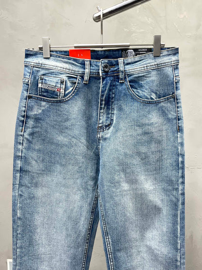 Diesel Men's Light Blue Washed Slim-Fit Denim Jeans with Iconic Details