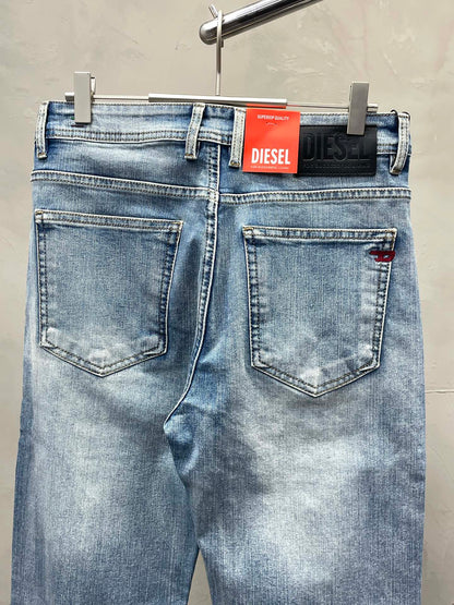 Diesel Men's Light Blue Washed Slim-Fit Denim Jeans with Iconic Details