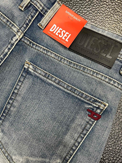 Diesel Men's Light Blue Washed Slim-Fit Denim Jeans with Iconic Details