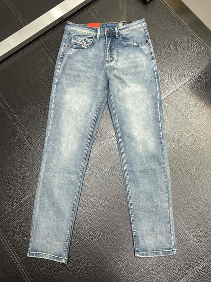 Diesel Men's Light Blue Washed Slim-Fit Denim Jeans with Iconic Details
