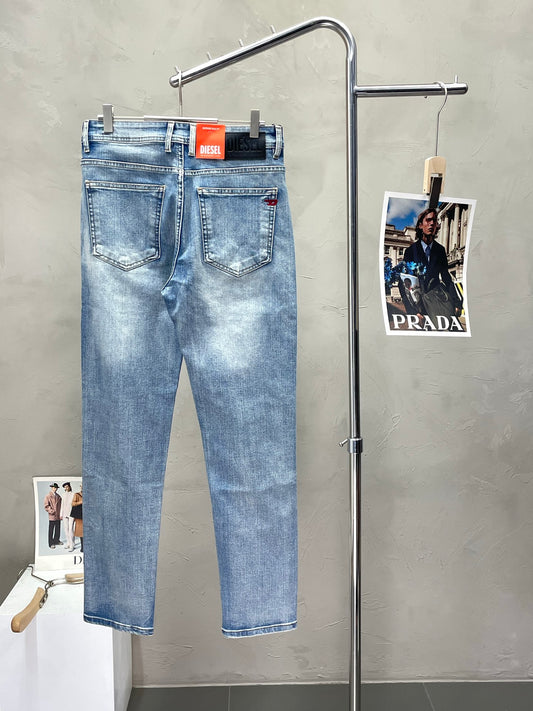 Diesel Men's Light Blue Washed Slim-Fit Denim Jeans with Iconic Details