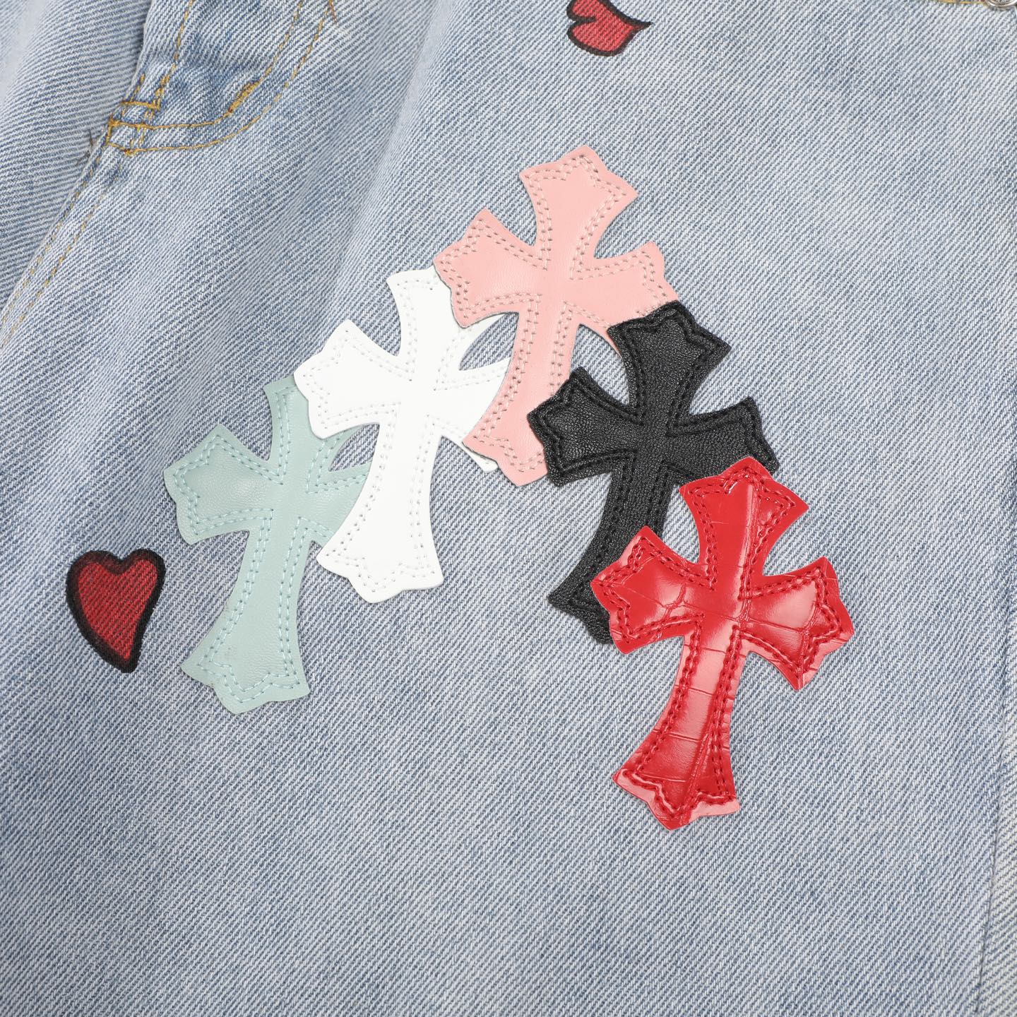 Chrome Hearts Inspired Light Blue Jeans With Colorful Graffiti Art