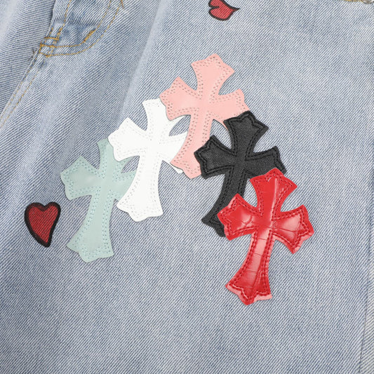 Chrome Hearts Inspired Light Blue Jeans With Colorful Graffiti Art