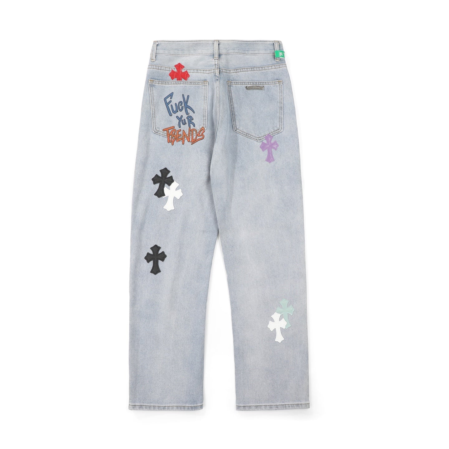 Chrome Hearts Inspired Light Blue Jeans With Colorful Graffiti Art