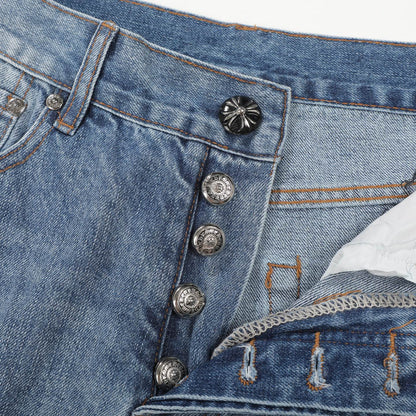Chrome Hearts Style Men's Light Blue Jeans With Cross Patches