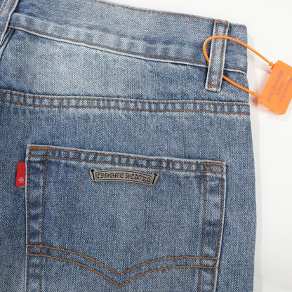 Chrome Hearts Style Men's Light Blue Jeans With Cross Patches