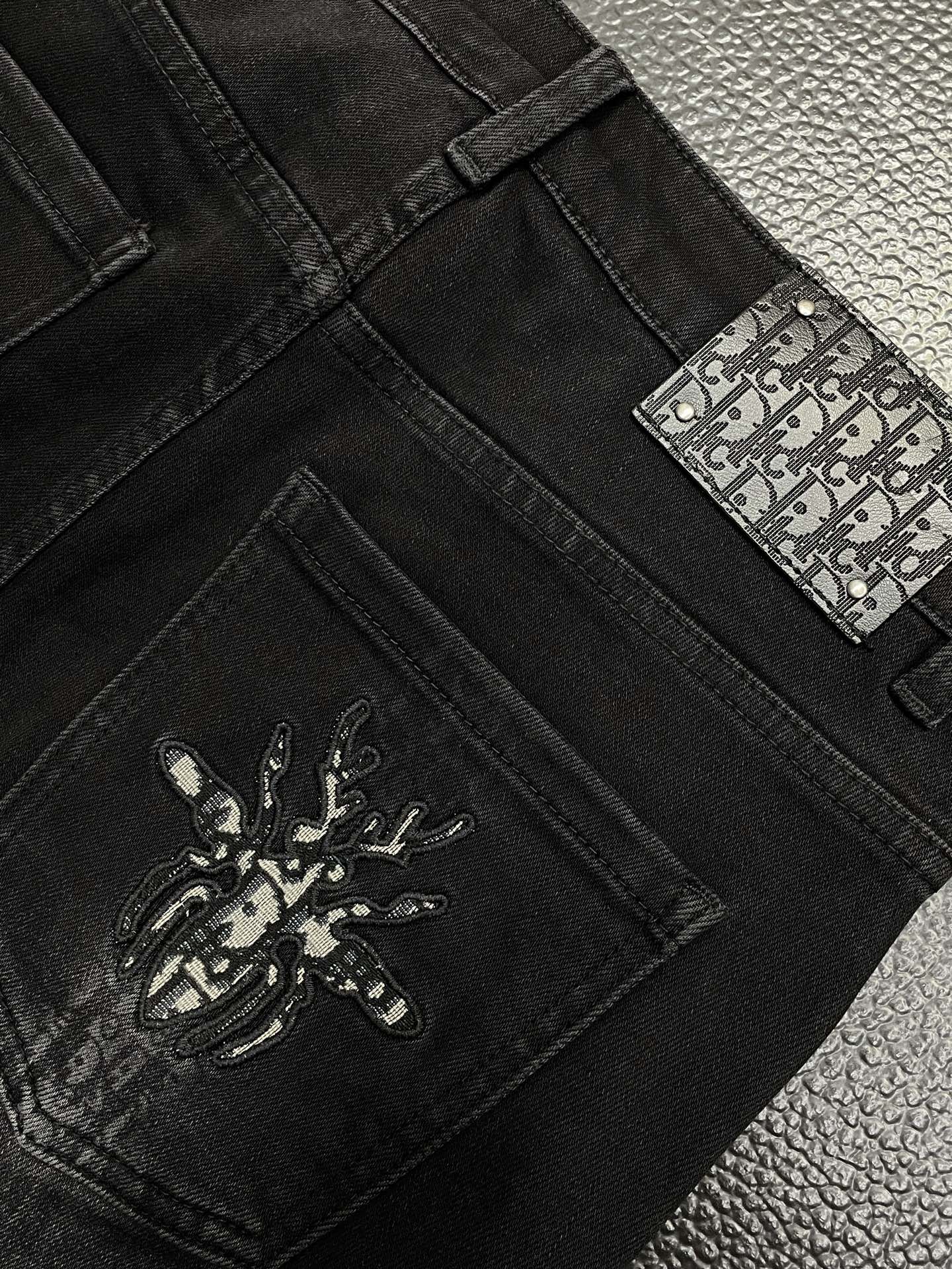 Dior Dark Grey Denim Jeans With Embroidered Logo Detail
