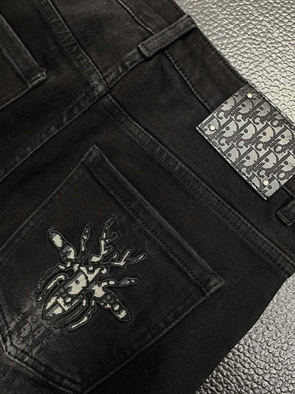 Dior Dark Grey Denim Jeans With Embroidered Logo Detail