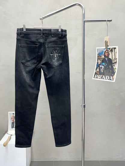 Dior Dark Grey Denim Jeans With Embroidered Logo Detail