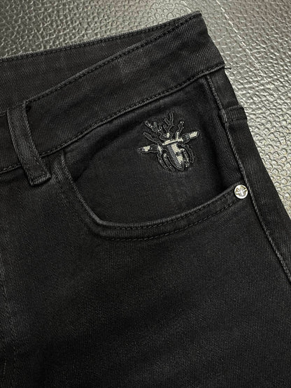 Dior Dark Grey Denim Jeans With Embroidered Logo Detail