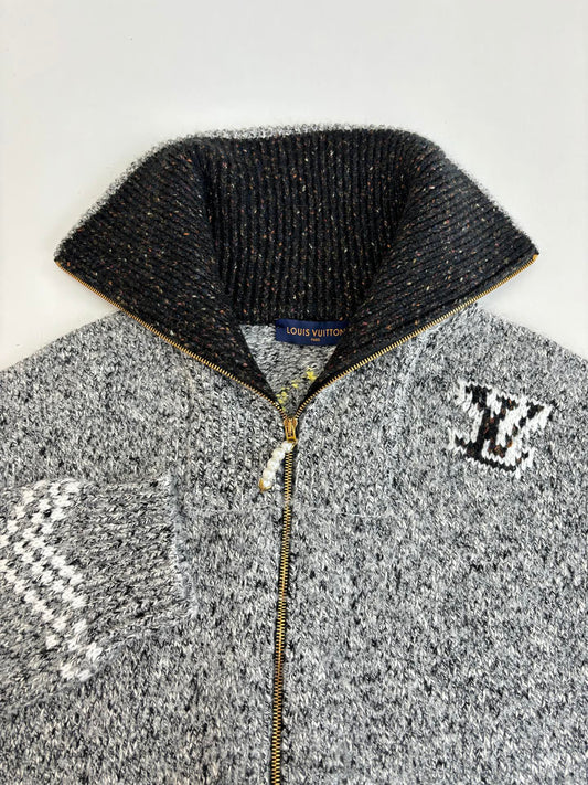 Louis Vuitton Men's Knitted Zip Up Sweater With Logo