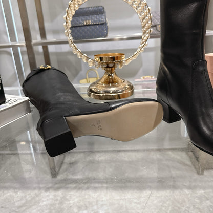 Miu Miu Women's Black Leather Buckle - Detail Knee - High Boots