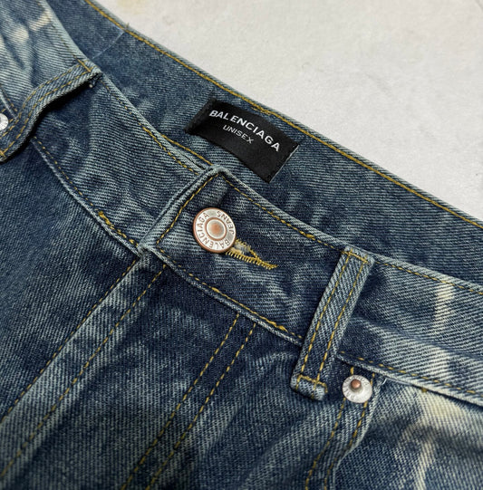 Balenciaga Unisex Jeans With Distressed Details And Contrast Stitching