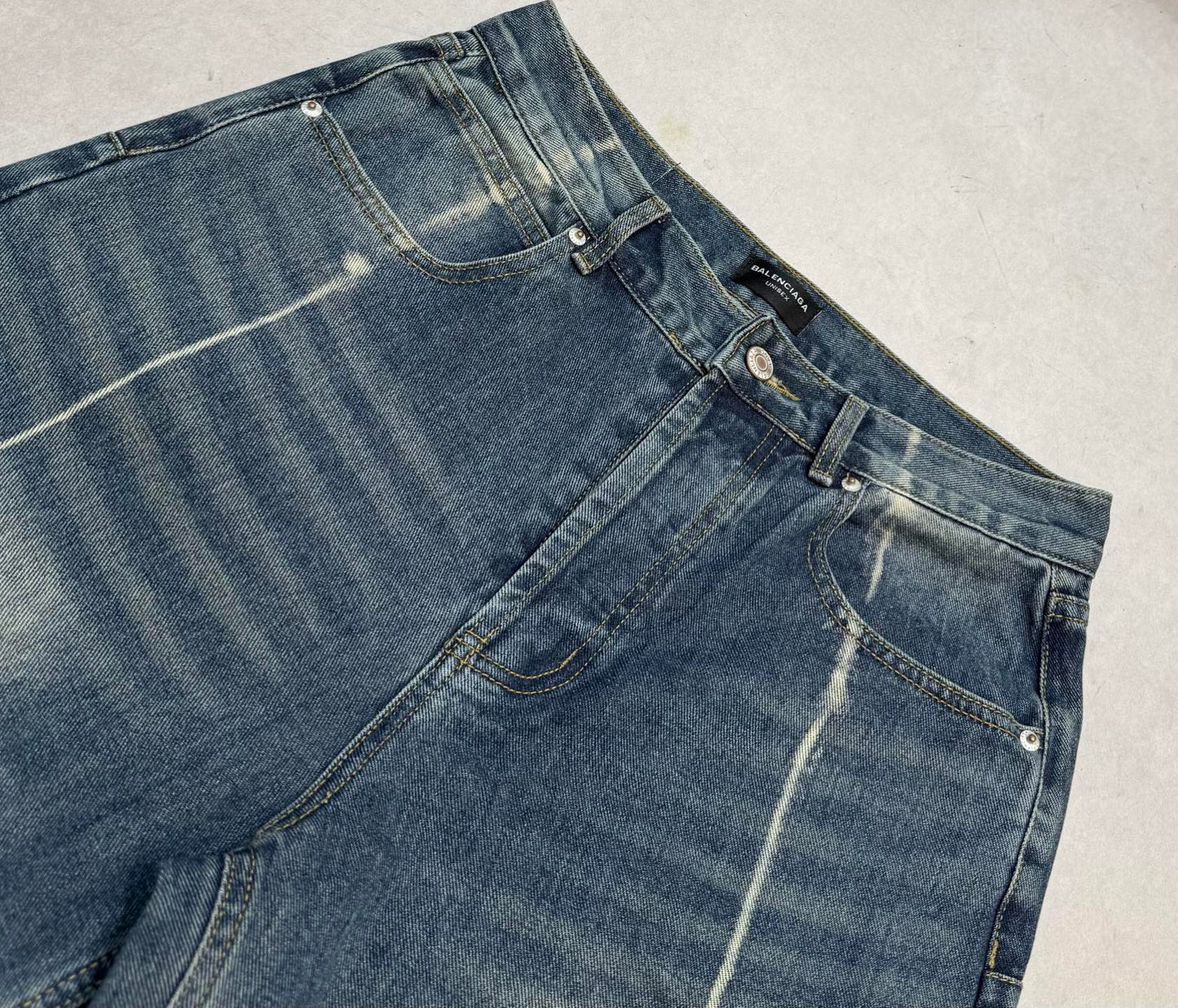 Balenciaga Unisex Jeans With Distressed Details And Contrast Stitching