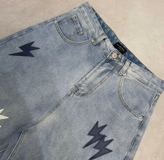 Balenciaga Unisex Jeans With Lightning Bolt Prints And Gradient Design